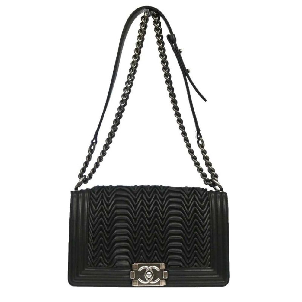 Chanel Boy Flap 3D Pleated Leather Black Leather Shoulder Bag Bag